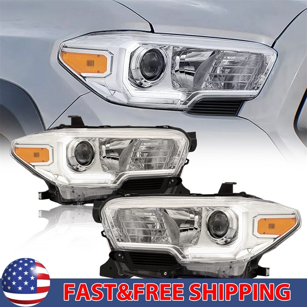 FOR 16-20 TOYOTA TACOMA CHROME HOUSING AMBER CORNER PROJECTOR HEADLIGHT HEADLAMP