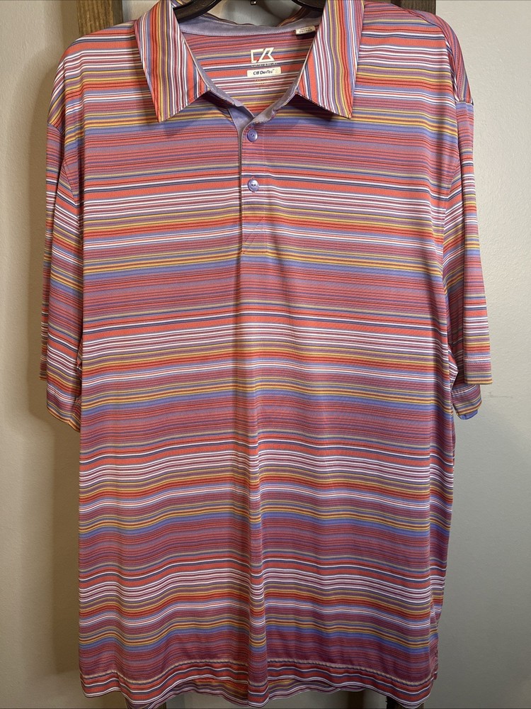 Cutter & Buck CB DryTec XXL Polo Shirt - Multi - Striped Golf Casual