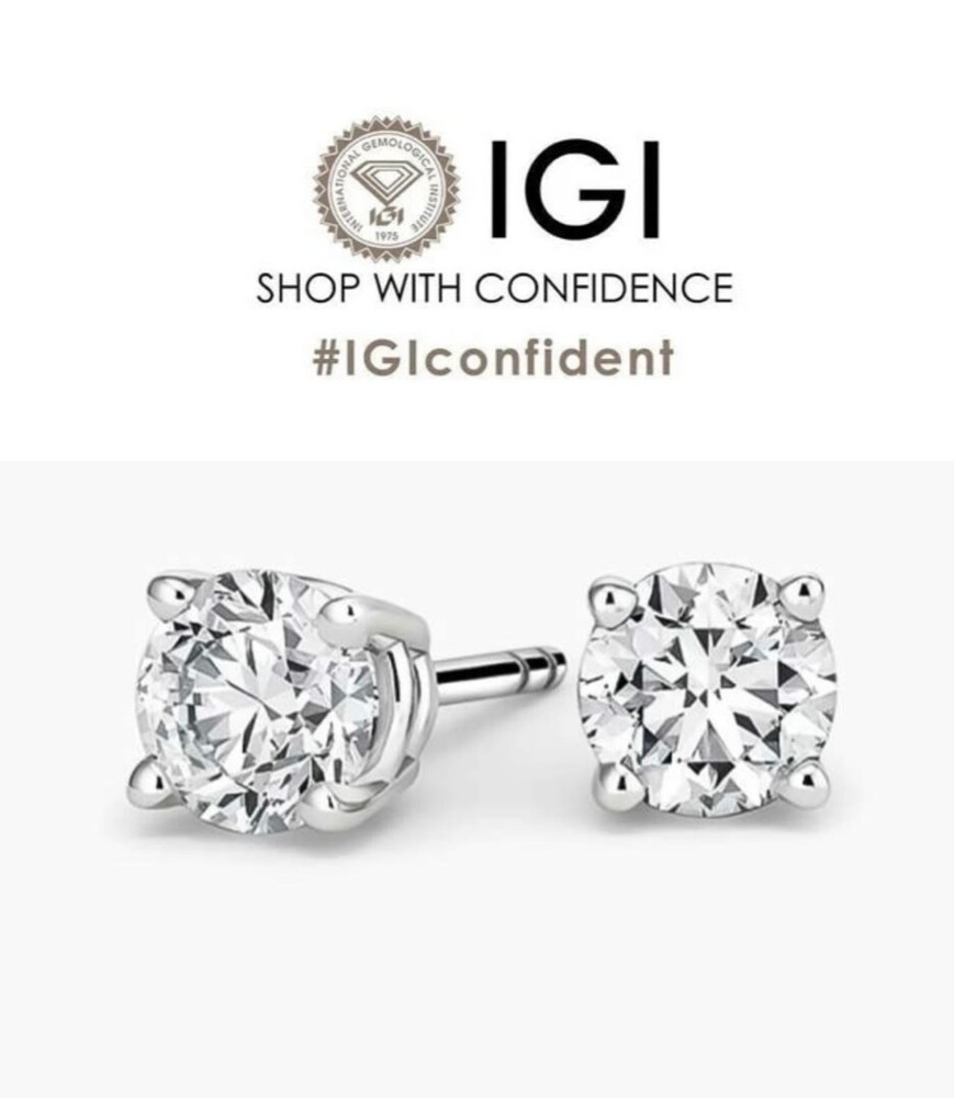 2ct Lab Diamond Earrings in 9kt White Gold Studs VS1 D IGI Certified