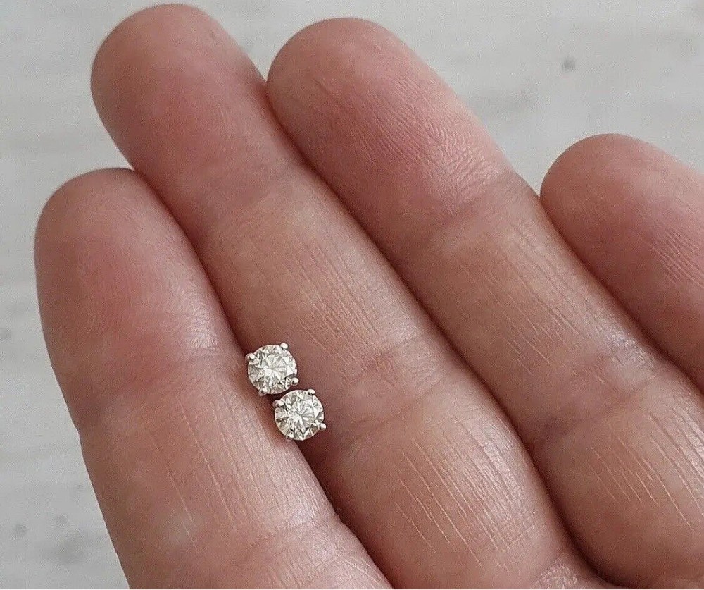 0.50 Ct FL/D Round Lab Diamond Stud Earrings in 14k White Gold 5mm Push Back