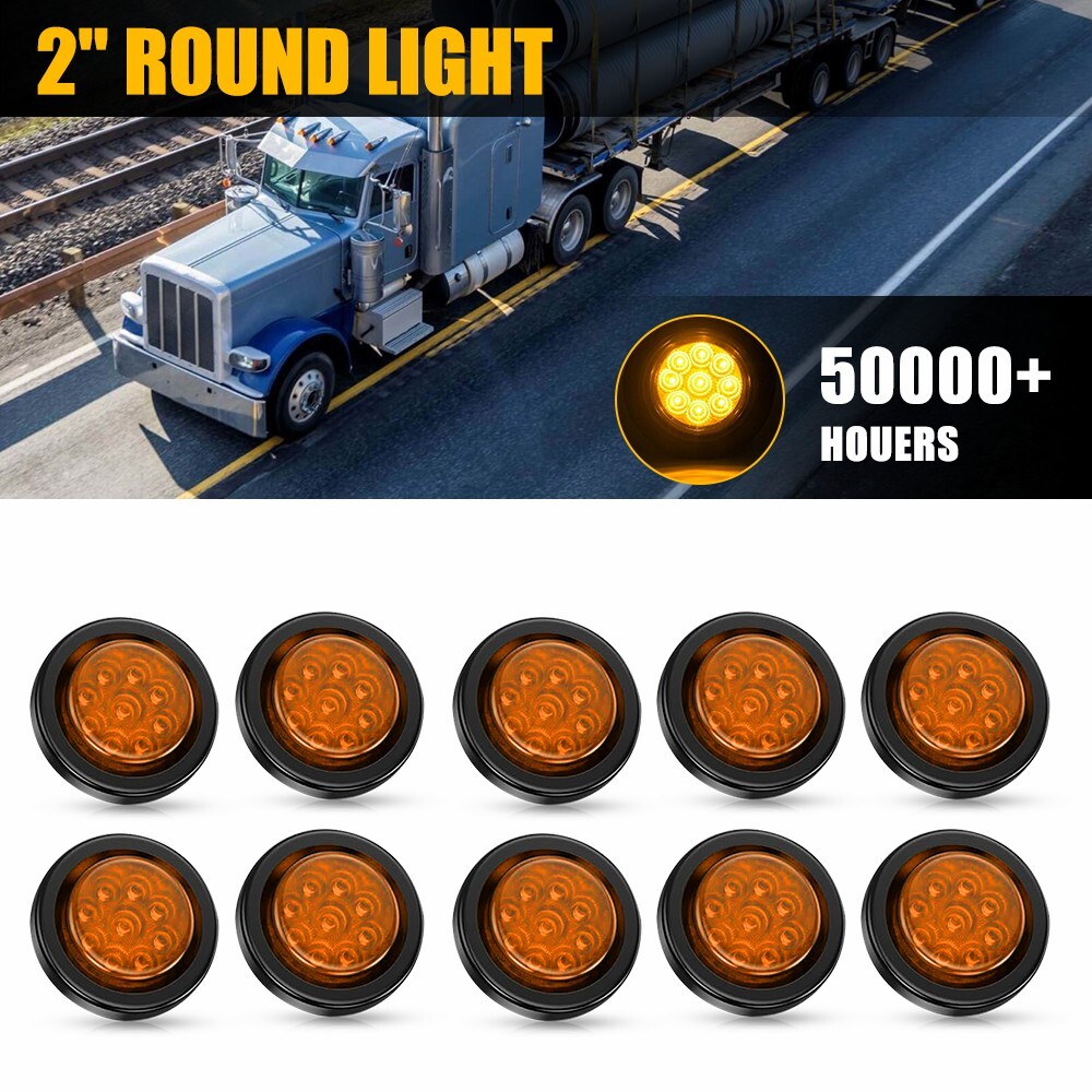 10Pcs 2 Inch 9LED Amber Round Clearance Side Marker Lights for Trucks Trailers