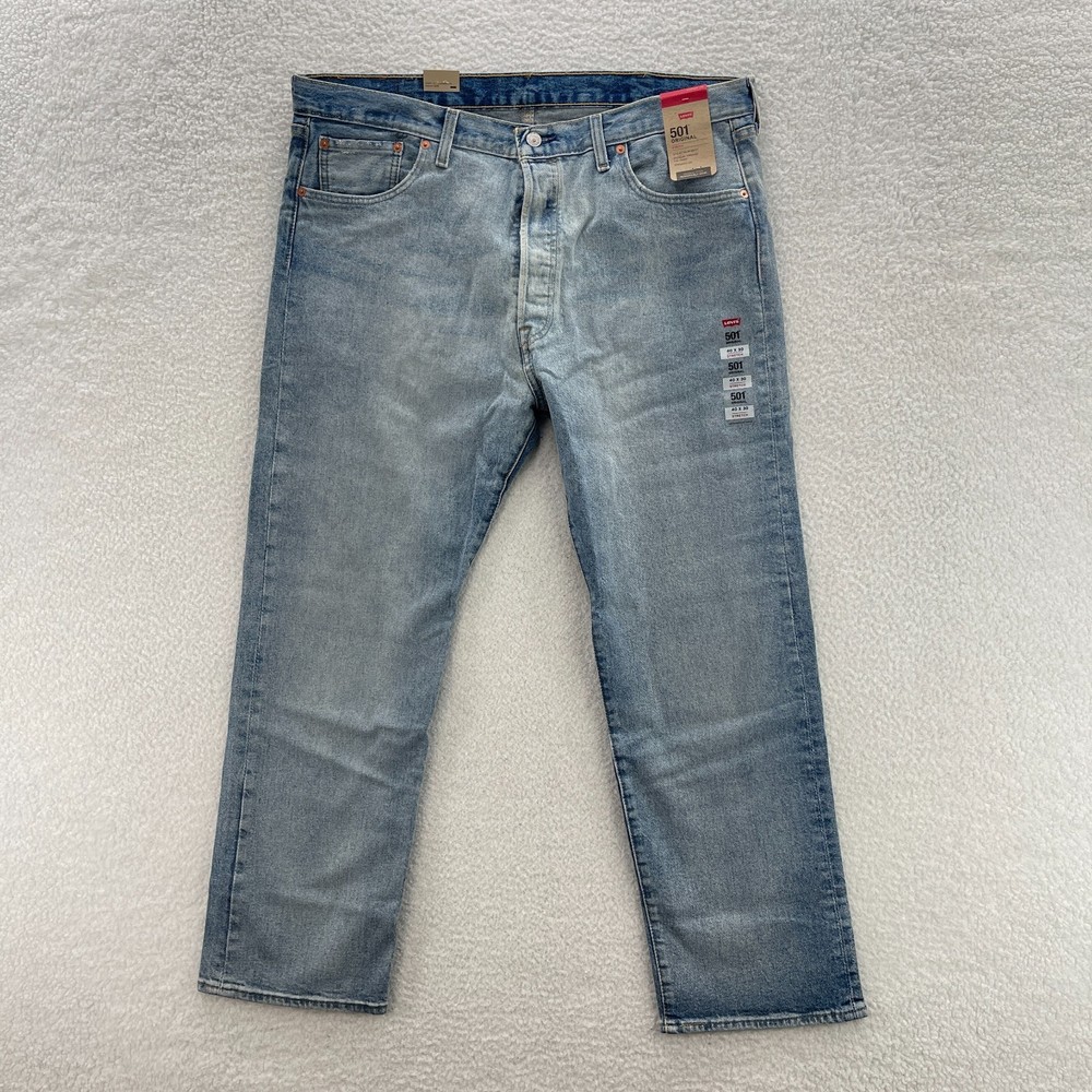 Levis 501 Jeans Mens 40x30 Blue Original Button Fly Light Wash Faded Grunge 90s