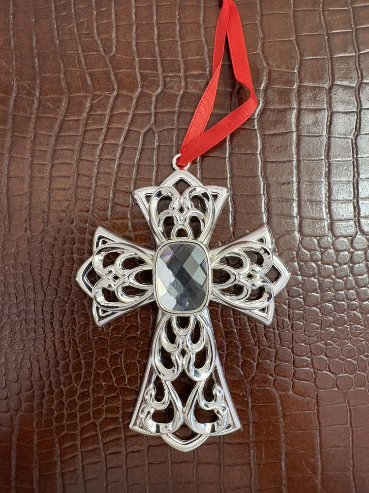 Lenox Bejeweled Cross Silverplated Crystal Ornament - Original Packaging