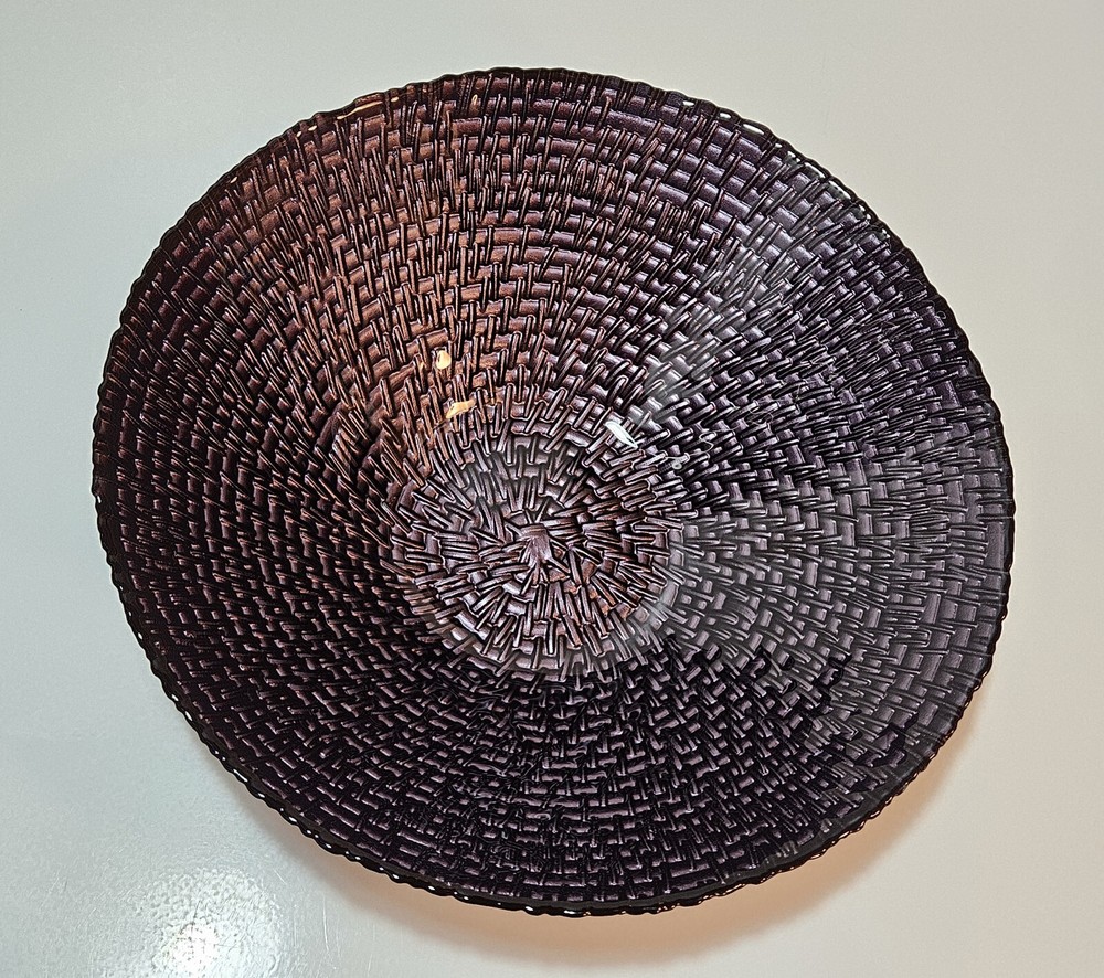 Vintage Purple Basket-weave Glass Salad Fruit Bowl 11 Inch #595