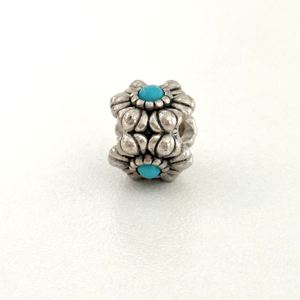 Pandora 925 Silver Turquoise Bloom Flower Rare Bead Charm