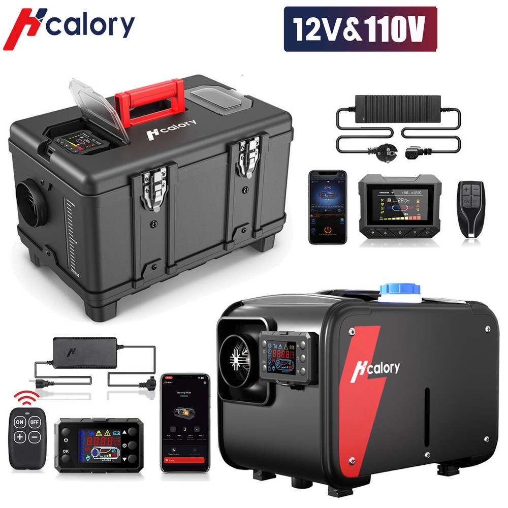 Hcalory® bluetooth Diesel Air Heater 12V 24V 5KW-8KW W/ AC Adapter For VAN RV