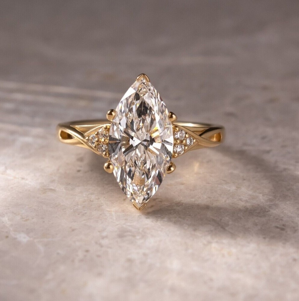 Marquise Cut Simulated Diamond Stunning Bridal Set Ring 14k Yellow Gold Plated