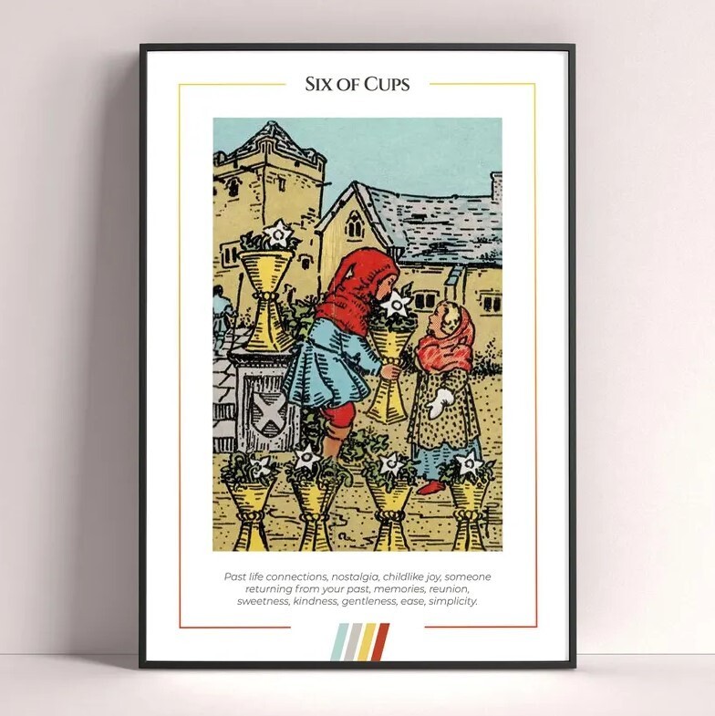 Six of Cups Tarot Card Art Print Digital Download Poster