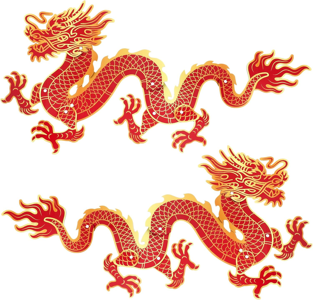 2 Pcs Chinese Dragon Decorations 3 Ft Red Gold Chinese New Year Jointed Dragon C