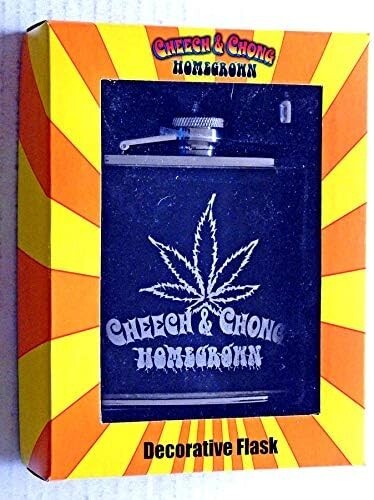 Cheech & Chong Homegrown Decorative Stainless Steel Flask Set - New! 2004 NECA