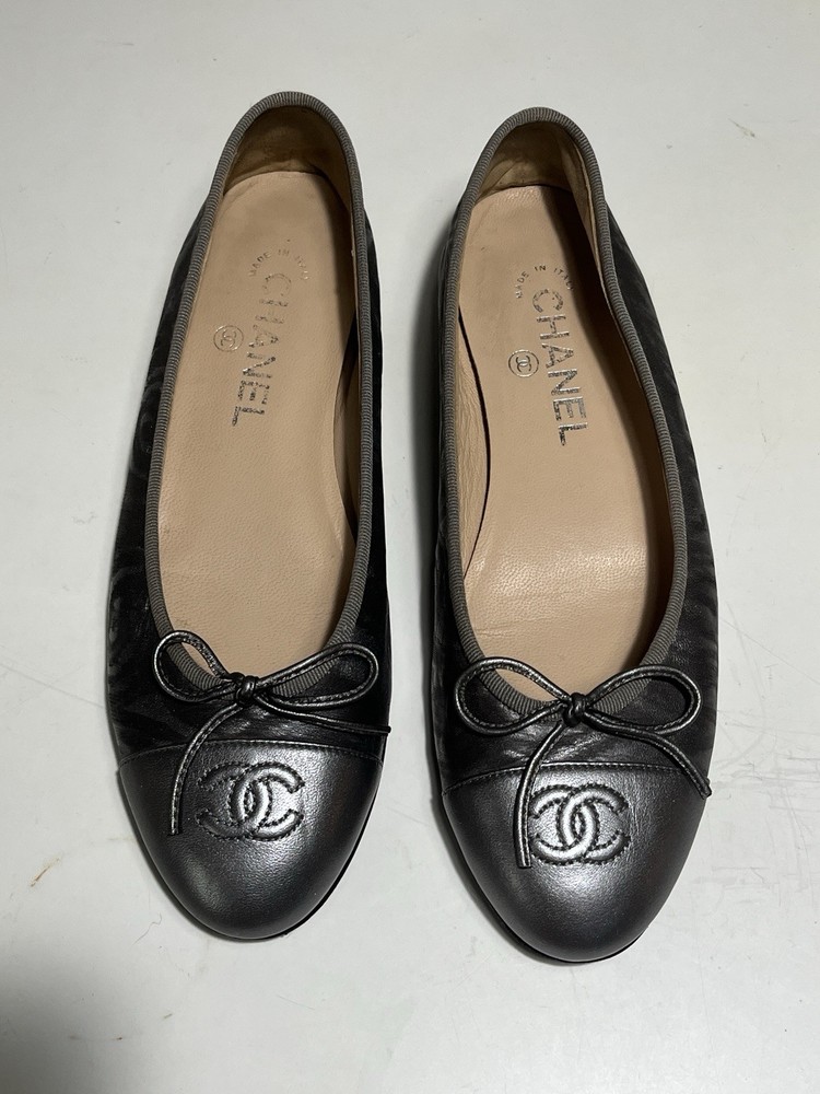 Chanel Gray Ballet Flats Size 37.5