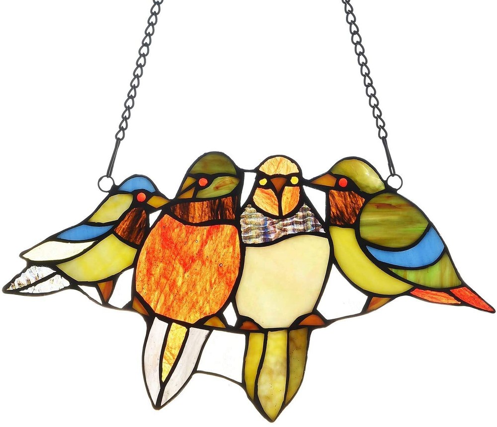 Mothers Day Birds Gifts Stained Glass Window Hangings Window Panels Tiffany A...-image