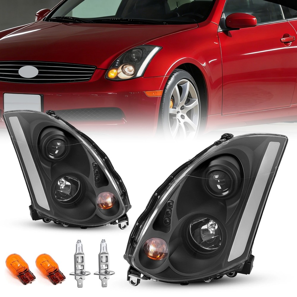 For Infiniti G35 Coupe 2003-2007 Projector Black LED Headlights LH AND RH Side