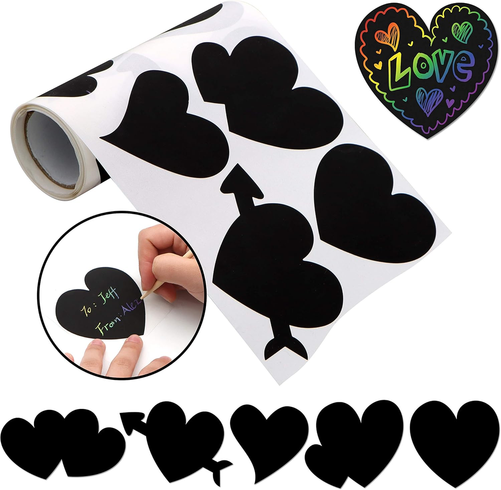 Valentines Day Gift Cards in Heart Shape Scratch Sticker Roll, Art and Craft for-image