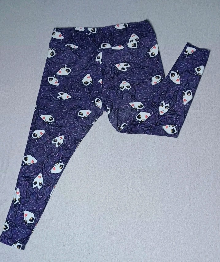 Lularoe Malificent Villians Leggings Womens Size Large Purple Disney...