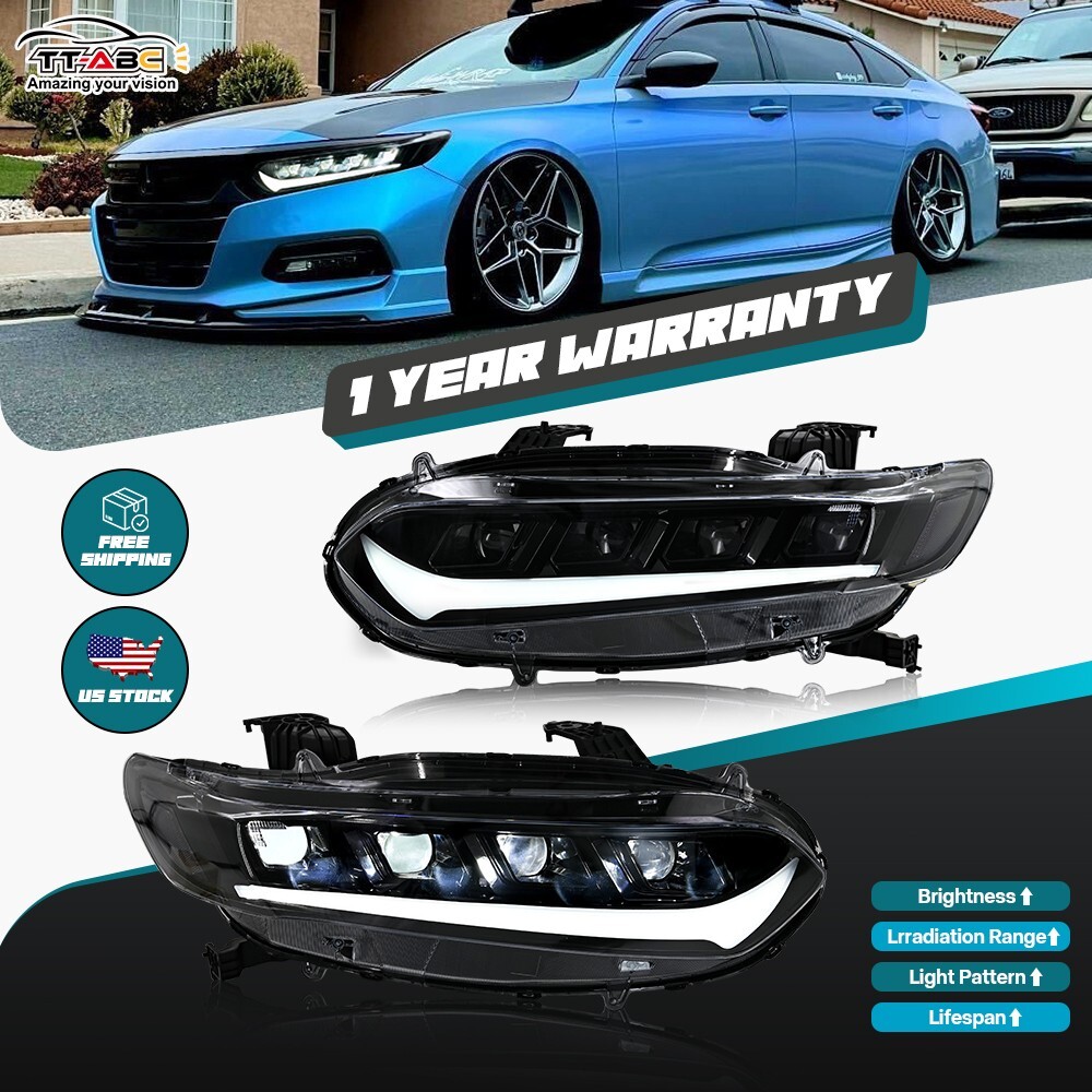 LED Headlights For Honda Accord 2018-2022 DRL Lexus Style 8 Lens Projector Lamps