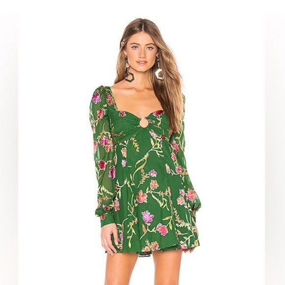 Lovers and Friends Marcella Mini Dress Jade Floral XS Flirty Feminine Style