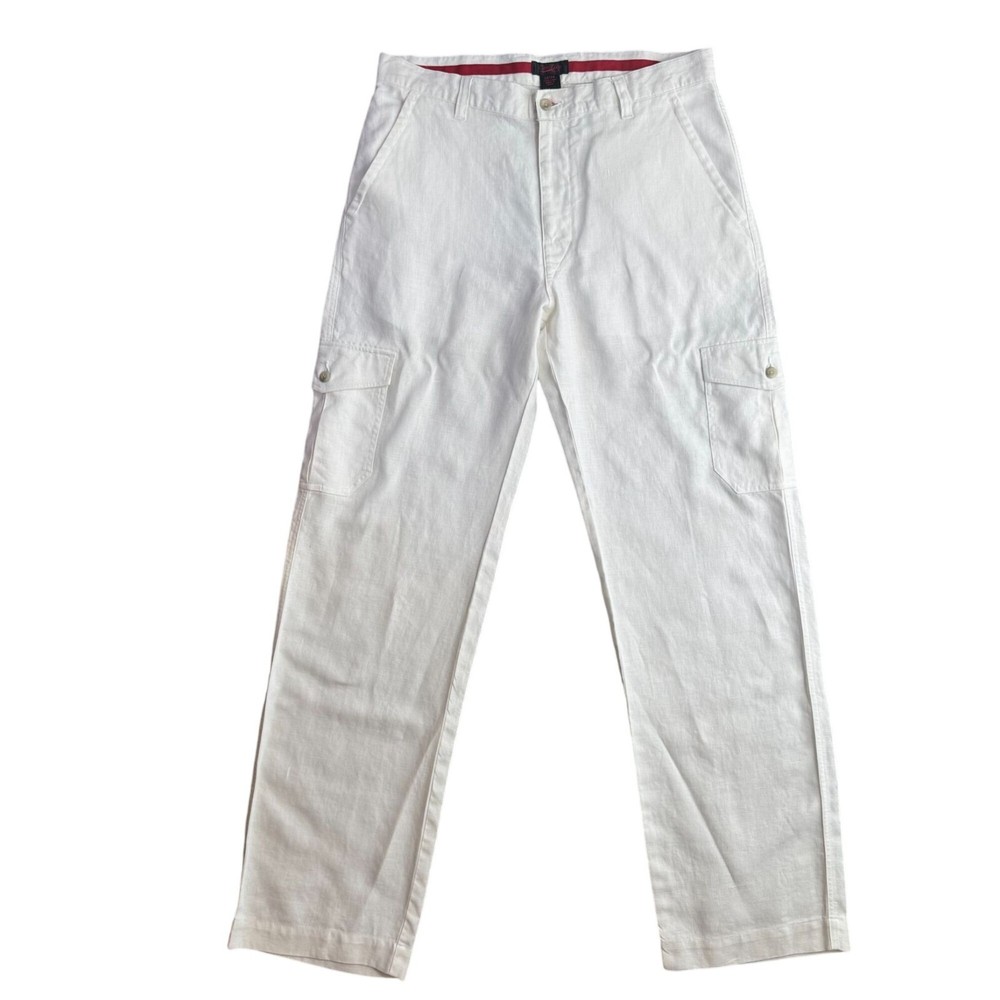 Contigo Linen Cargo Painter Pants 34x34 Pockets Wide Leg White Relaxed Coastal