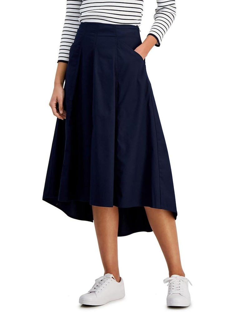 Nautica Jeans Co. Womens Stretch Midi Midi Skirt Navy Blue Size M MSRP $80
