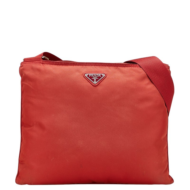 Prada Red Nylon Triangle Logo Crossbody Shoulder Bag Y0810 Pre-Owned