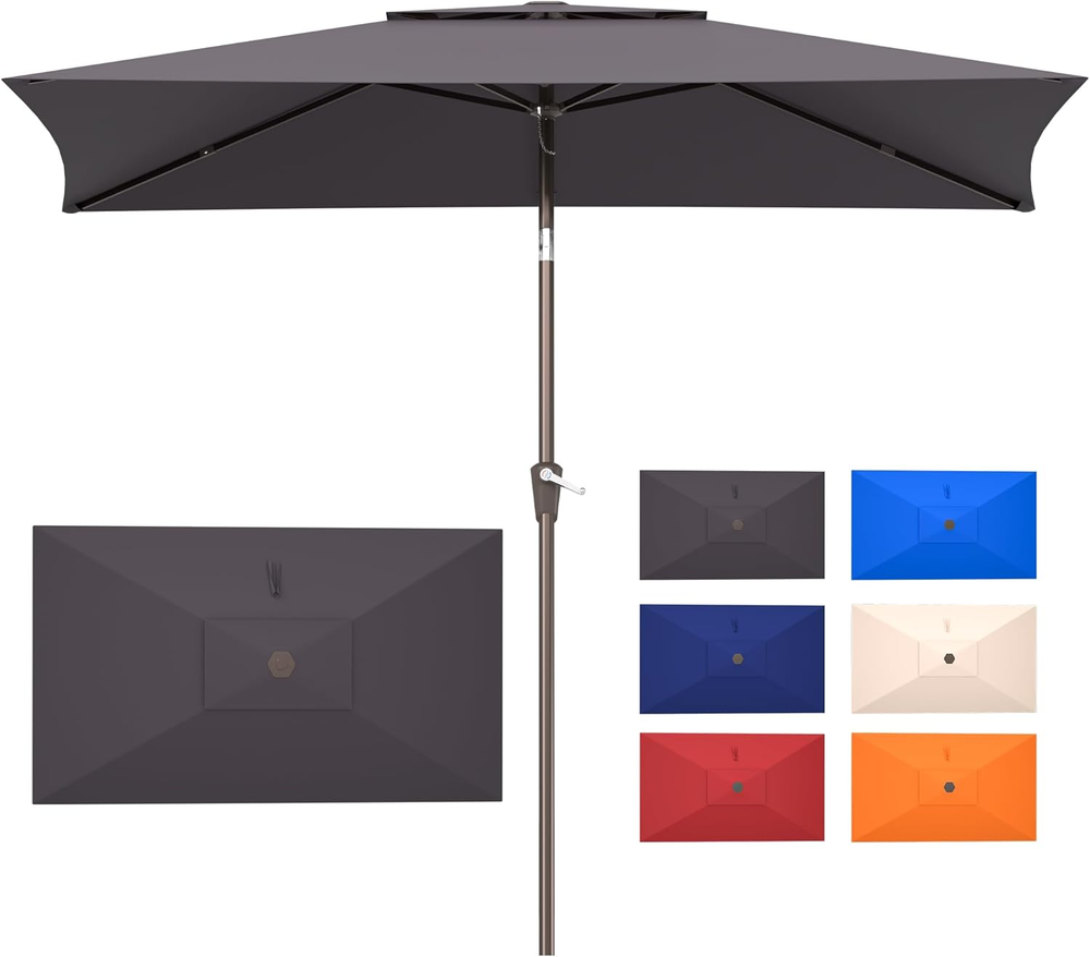 6.6x10Ft 2-Tier Rectangular Patio Umbrella with Push Button Outdoor Table Shade