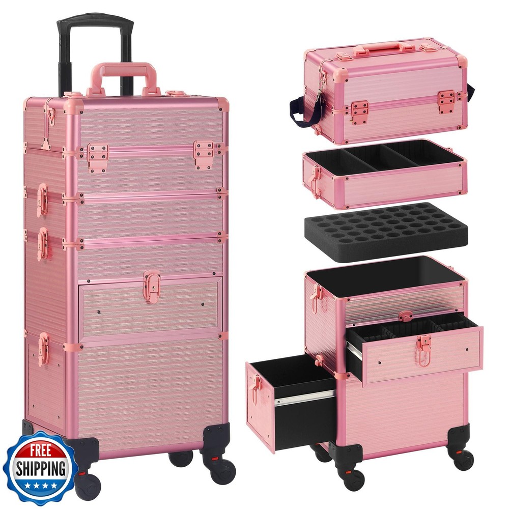 Somduy Rolling Makeup Case with Drawer, Makeup Train Case, 4 in 1Cosmetology