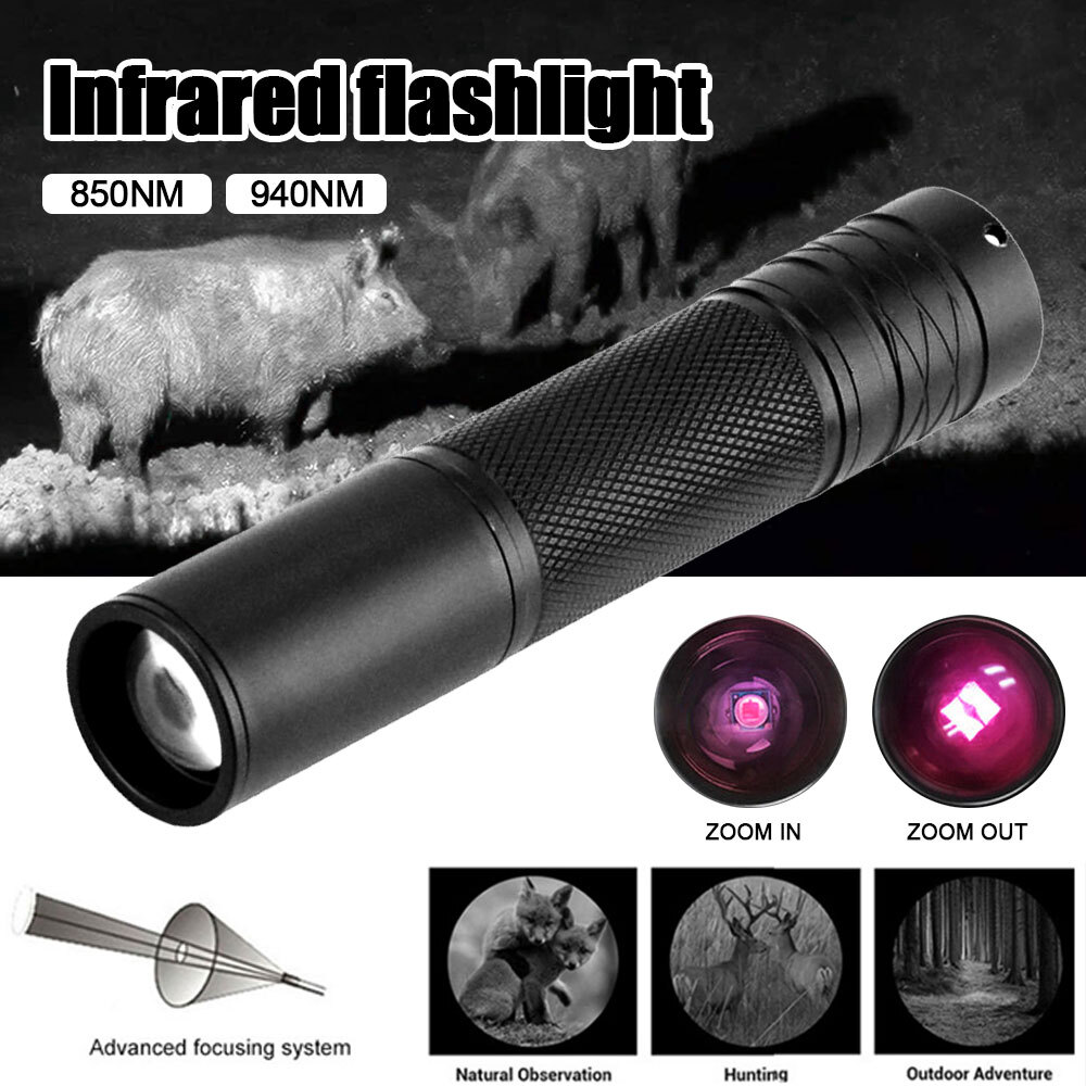 Zoomable 850nm/940nm IR Flashlight for Night Vision Cameras