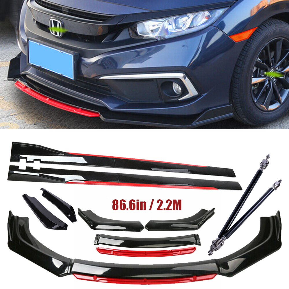 For Honda Civic Front Bumper Lip Spoiler Splitter Side Skirt Body Kit Glossy Bl