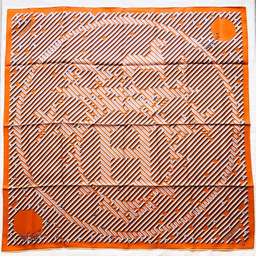 HERMES Carré 90 Silk Scarf PARCOURS D'H Labyrinth Authentic from Japan RIN