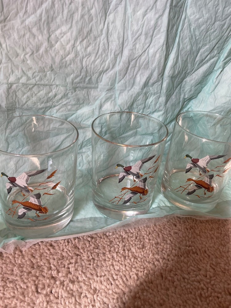 libbey Mallard duck 4 high & 3 low ball glasses