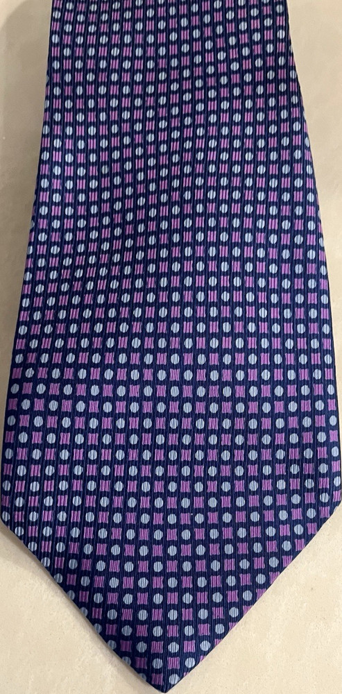 Ermenegildo Zegna Silk Tie Blue Purple Geometric Pattern Made in Italy Designer