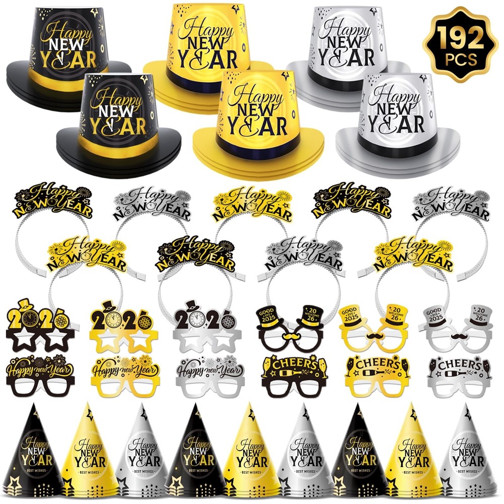 192PCS New Years Eve Party Supplies 2026 for 96 Guests, Happy New Years Decor...-image