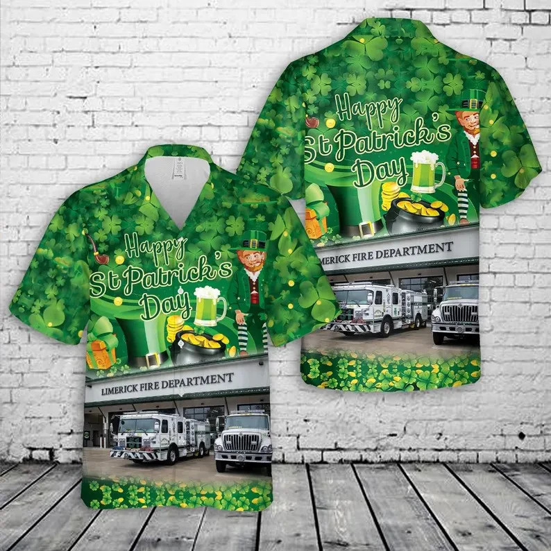 St Patrick's Day Fire Department Hawaiian Shirt Irish Fireman Gift