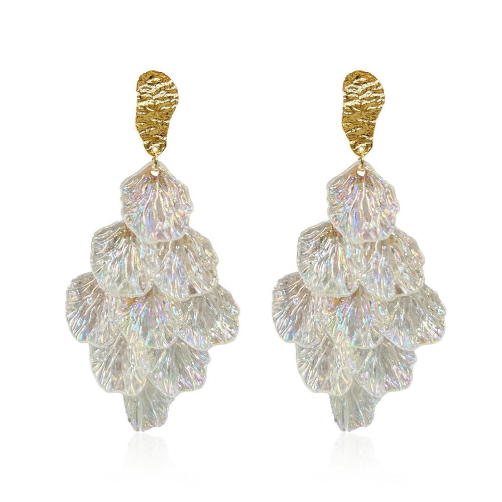 YUNXI Long Acrylic Romantic Rose Petal Dangle Earrings Exaggerated Flower Dro...