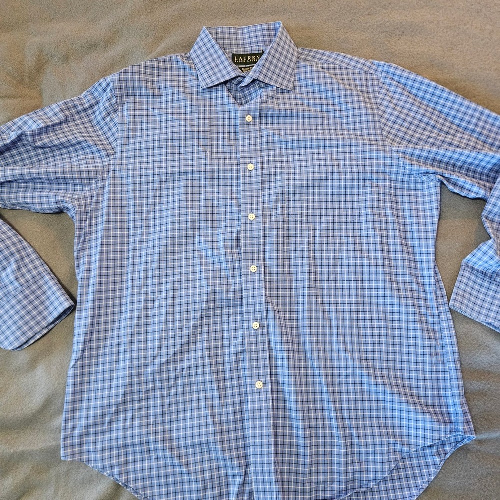 Lauren Ralph Lauren Mens Classic Fit Non Iron Blue Plaid button up 16 1/2 34 35