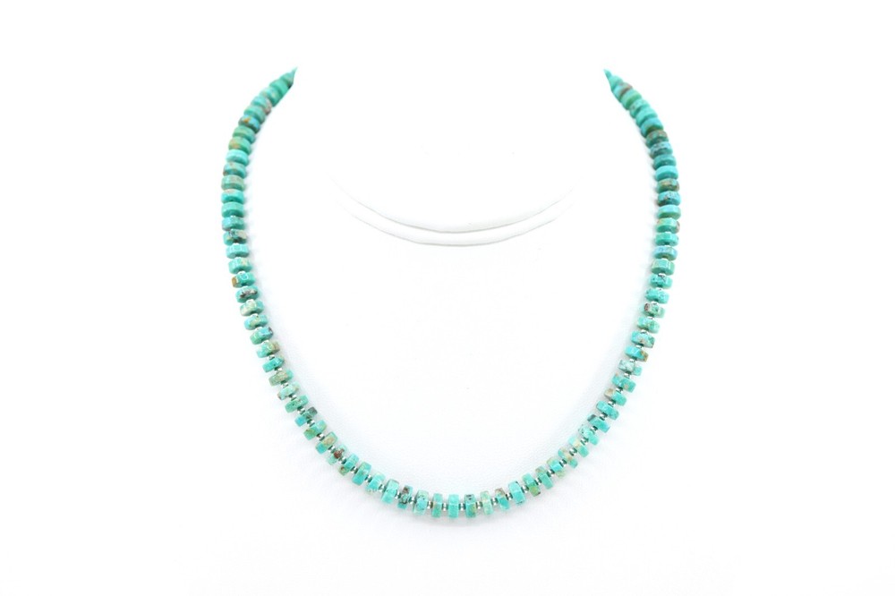 Native American Turquoise Heishi Necklace, 6mm Southwestern Navajo Choker