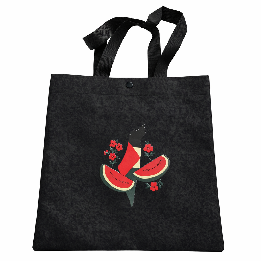 Palestinian Tote Bag Black Palestine Map Watermelon Design Canvas Shoulder Bag