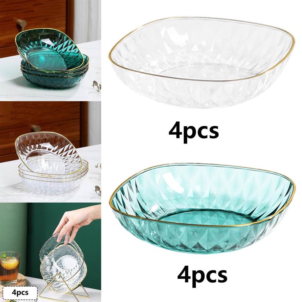 4Pcs Clear Fruit Plates Decorative Serving Trays for Dessert Chips Home Kitchen