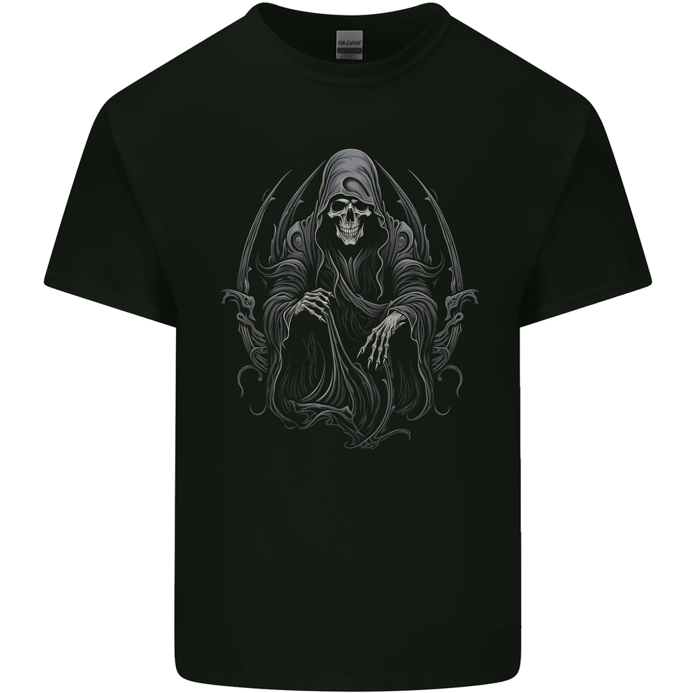 Grim Reaper Throne Skull Mens Cotton T-Shirt Tee Top
