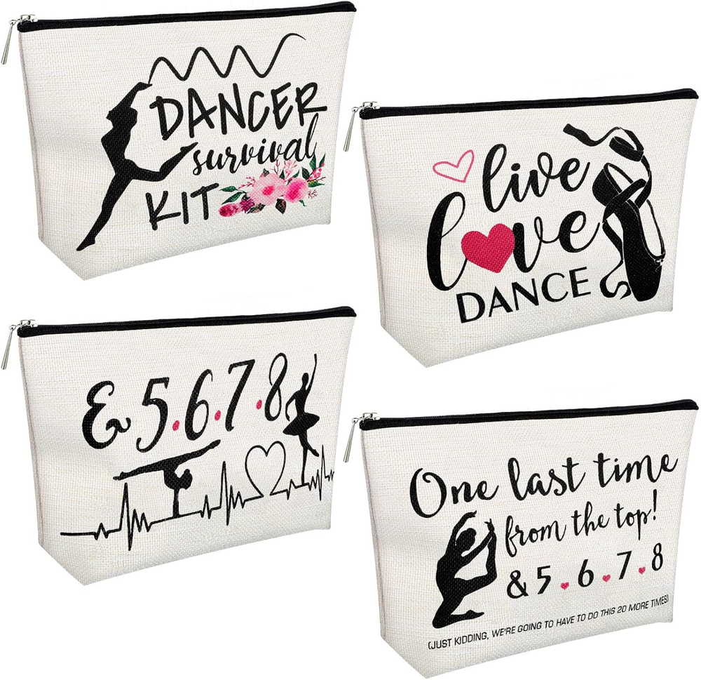 Live Love Dance Makeup Bags - 4 Pack Portable Travel Cases for Dance Lovers