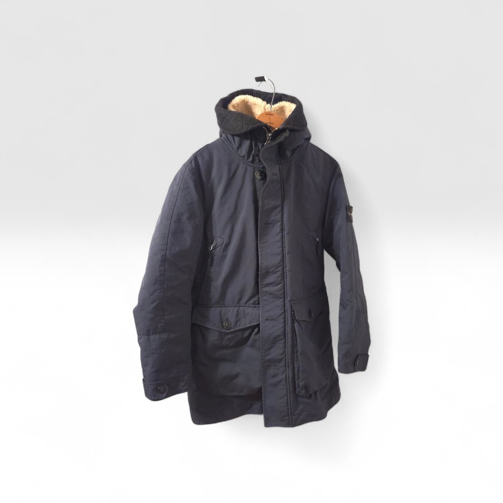 Rare Stone Island David TC Down Parka Jacket W/ Fur Hood Insert Sz Medium Navy