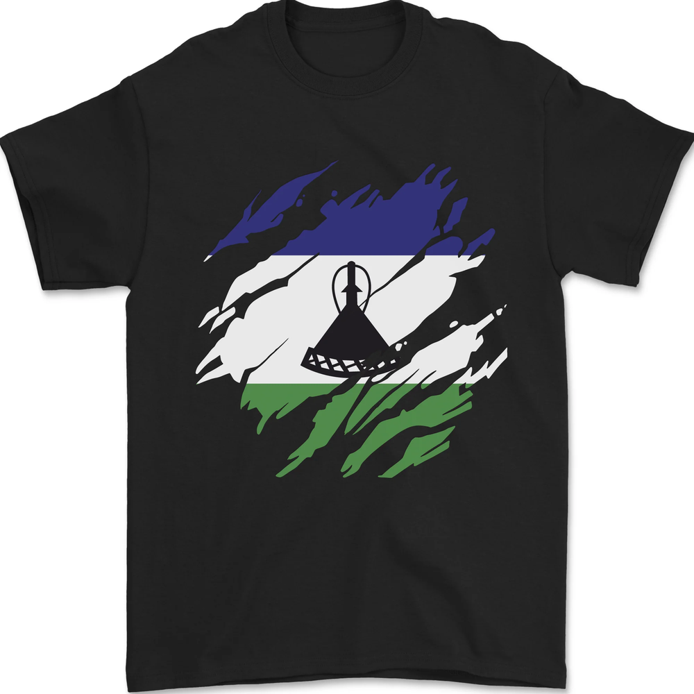 Torn Lesotho Flag Basotho Day Football Mens T-Shirt 100% Cotton