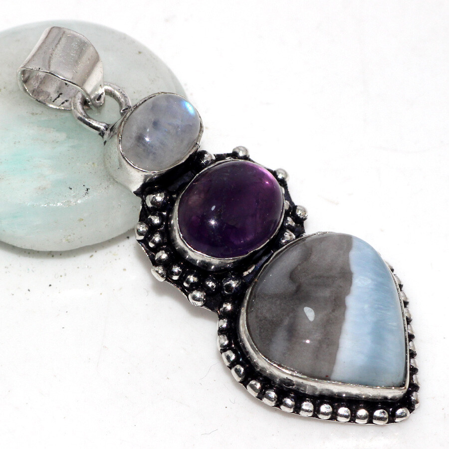 Owhyee Blue Opal Natural Amethyst Jewellery Pendant Handmade Size 1.7