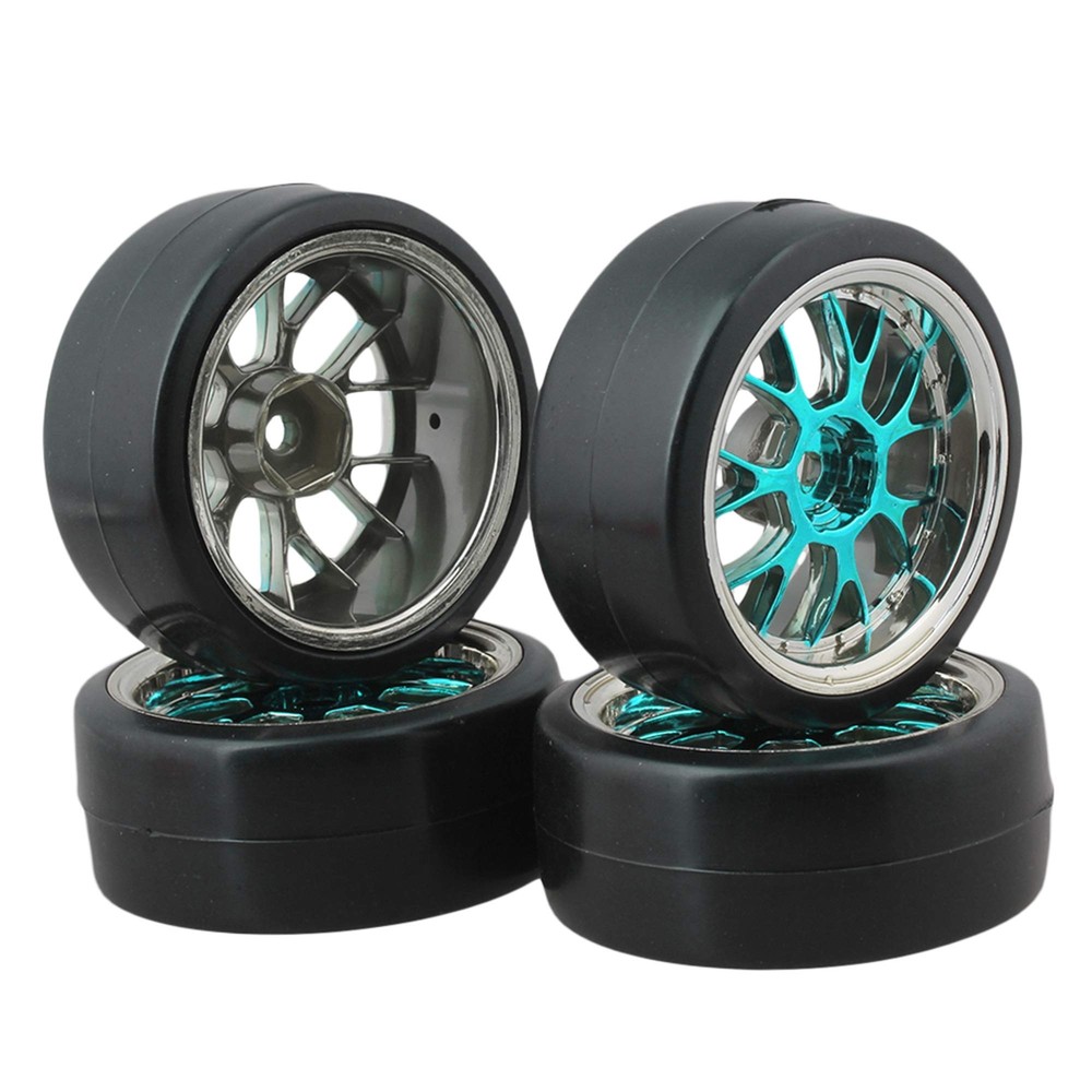 BQLZR Blue Plastic Y Shape Hub Wheel Rim with Smooth Tires for RC 1:10 On-Roa...