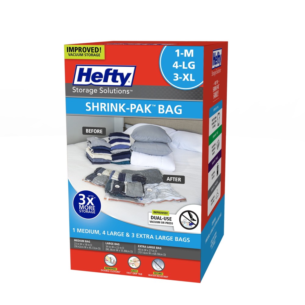 Shrink-Pak 1 Medium, 4 Large, 3 X-Large Vacuum Compression Storage Bags
