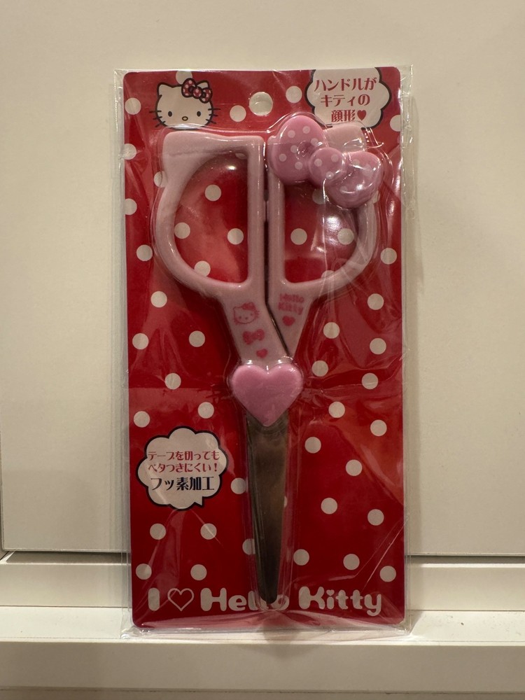 BN SANRIO Japan Hello Kitty Heart Polka Dots Bow Ears Craft School Scissors PINK