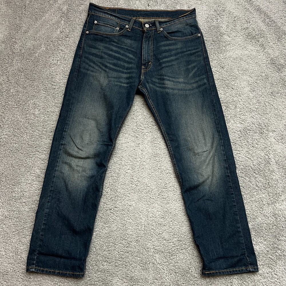 Levis 505 Jeans Pants Mens 34X30 Blue Dark Regular Fit Stretch Pockets Zip