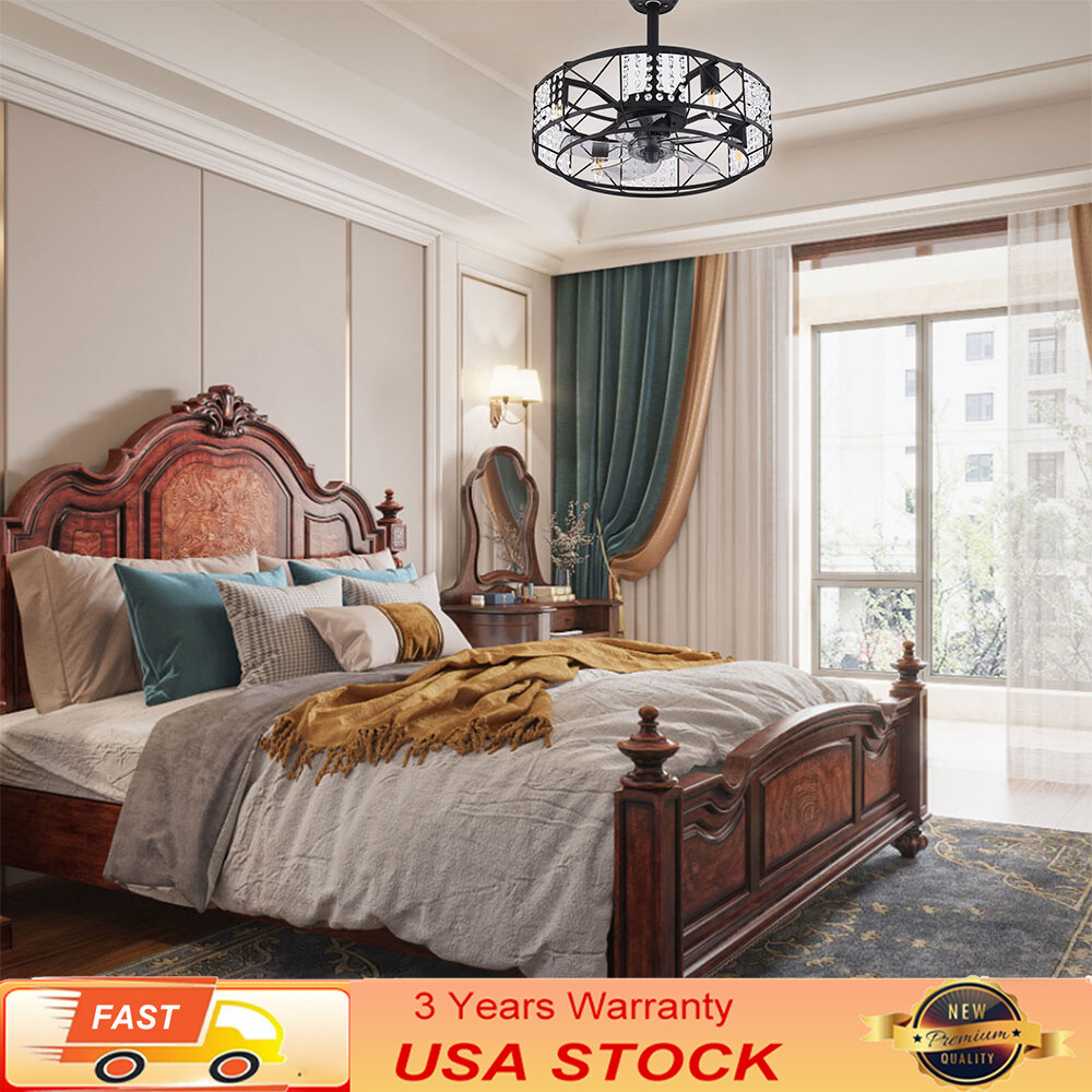 20 Inch Rustic Style Industrial Ceiling Fan With Cage Light LED+Remote Control