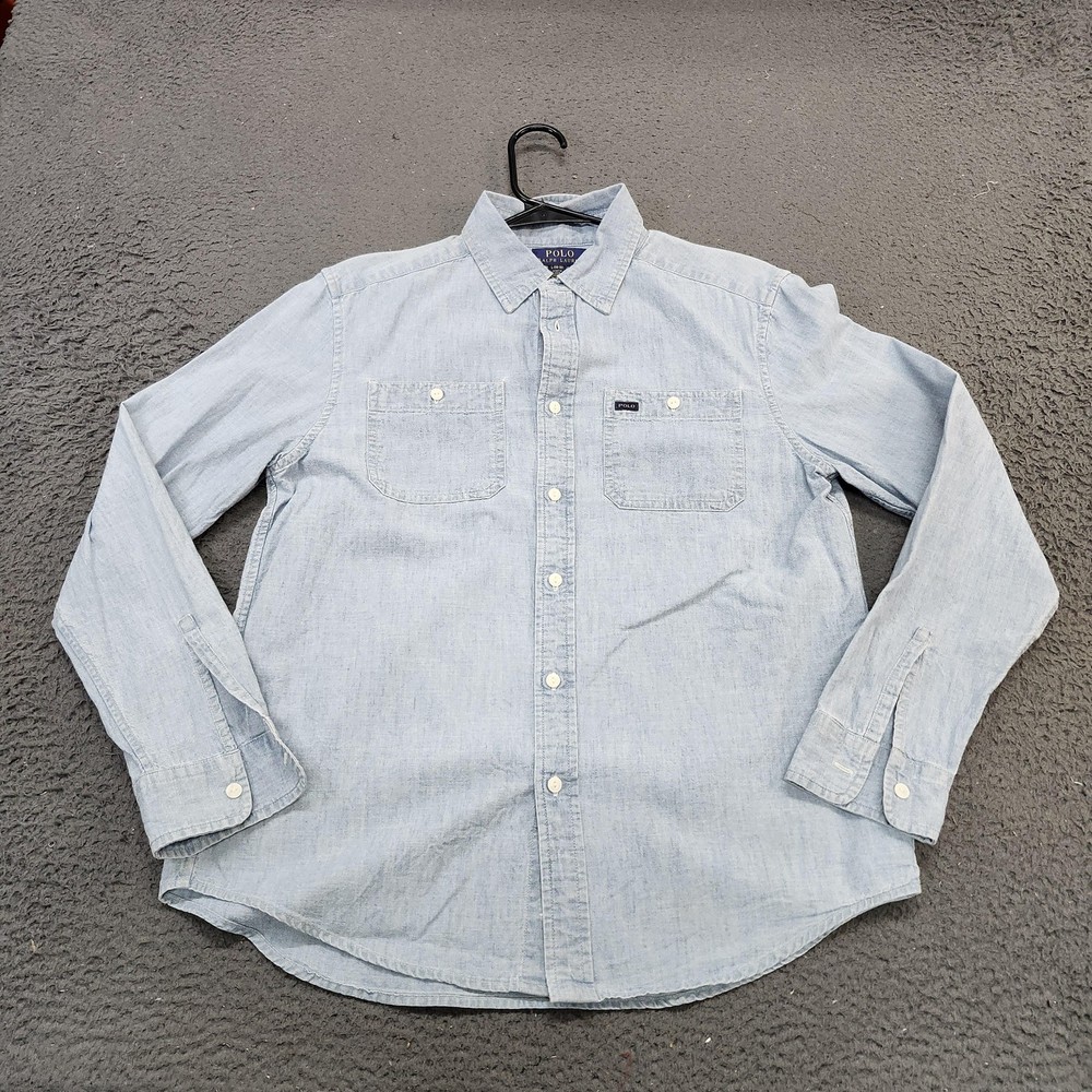 Polo Ralph Lauren Shirt Boys Large 14-16 Blue Chambray Button Down Long Sleeve
