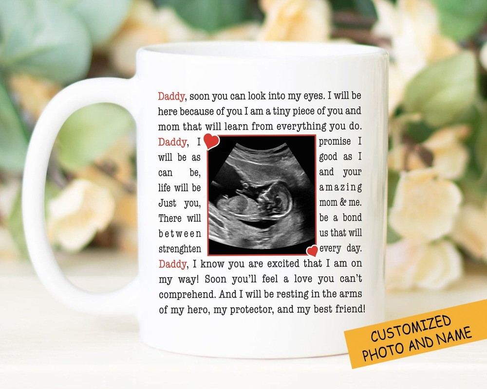 Daddy Words Personalized Mug Ultrasound Photo Mug Fathers Day Gift Baby Bump Mug